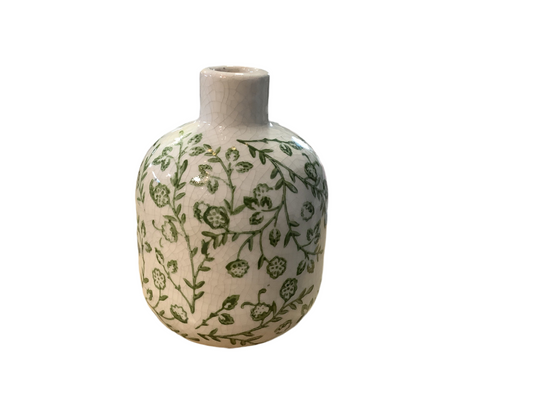 P21035 Vase crackled w Green Flo wers
