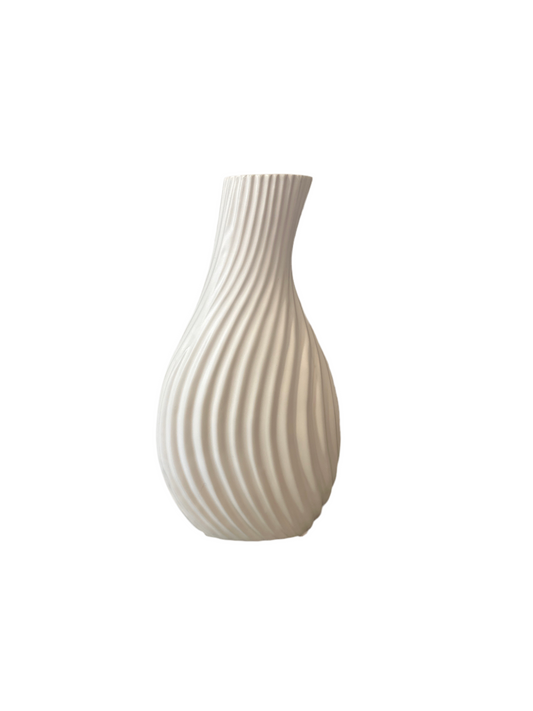 HS07- vase / white/swirl ribbed