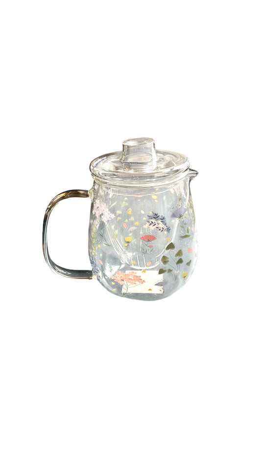 Nos1912- teapot / clear glass w/ flowers