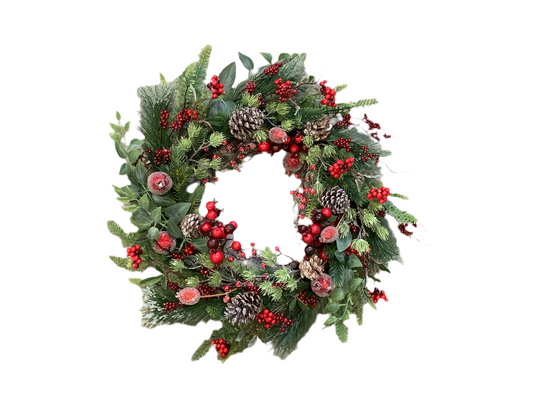 P80205 Christmas Wreath w/Berries & Pinecones